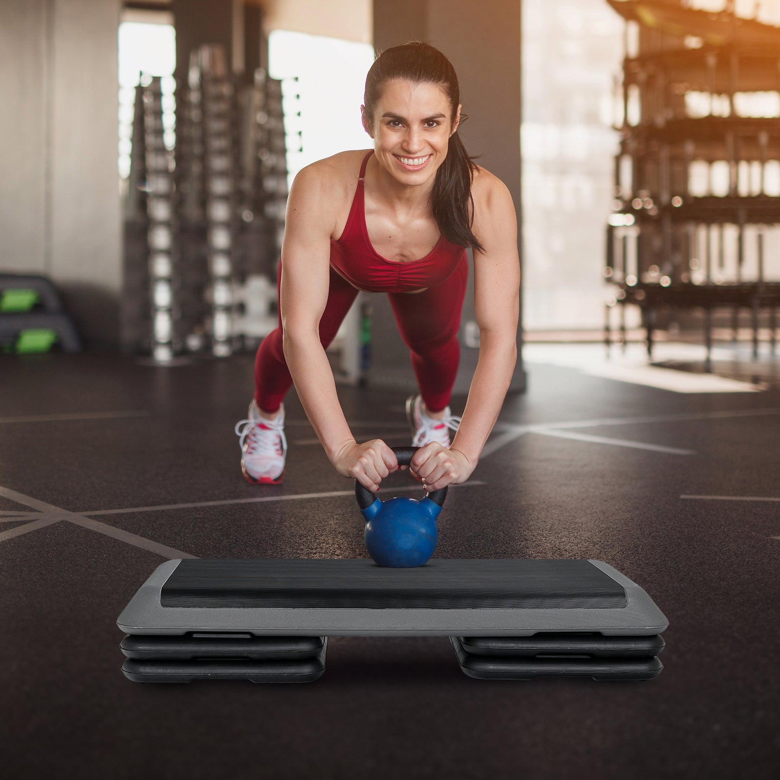 43'' Aerobic Step Platform Adjustable Exercise Fitness Workout Stepper W/4 Riser