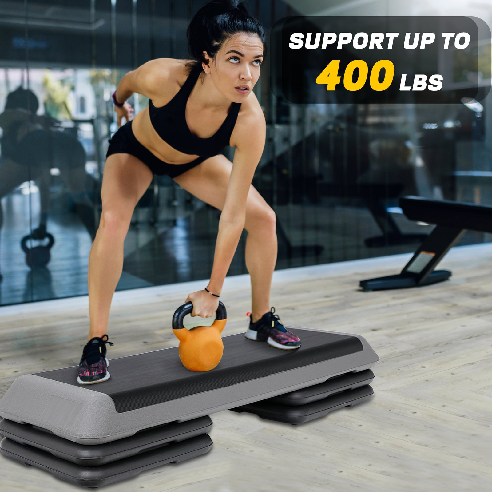 43'' Aerobic Step Platform Adjustable Exercise Fitness Workout Stepper W/4 Riser