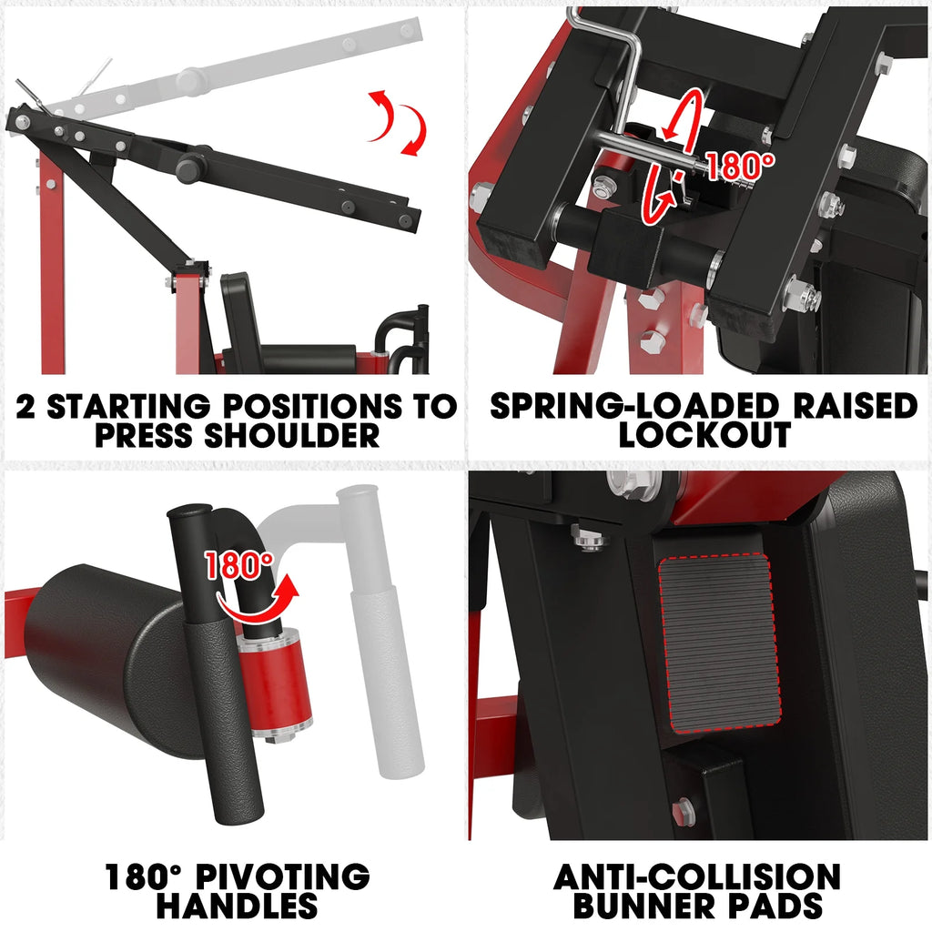 Plate Loaded Deltoid and Shoulder Press Machine, Multifunctional Lateral Raise Machine with Adjustable Seat and Backrest, 800 Weight Capacity