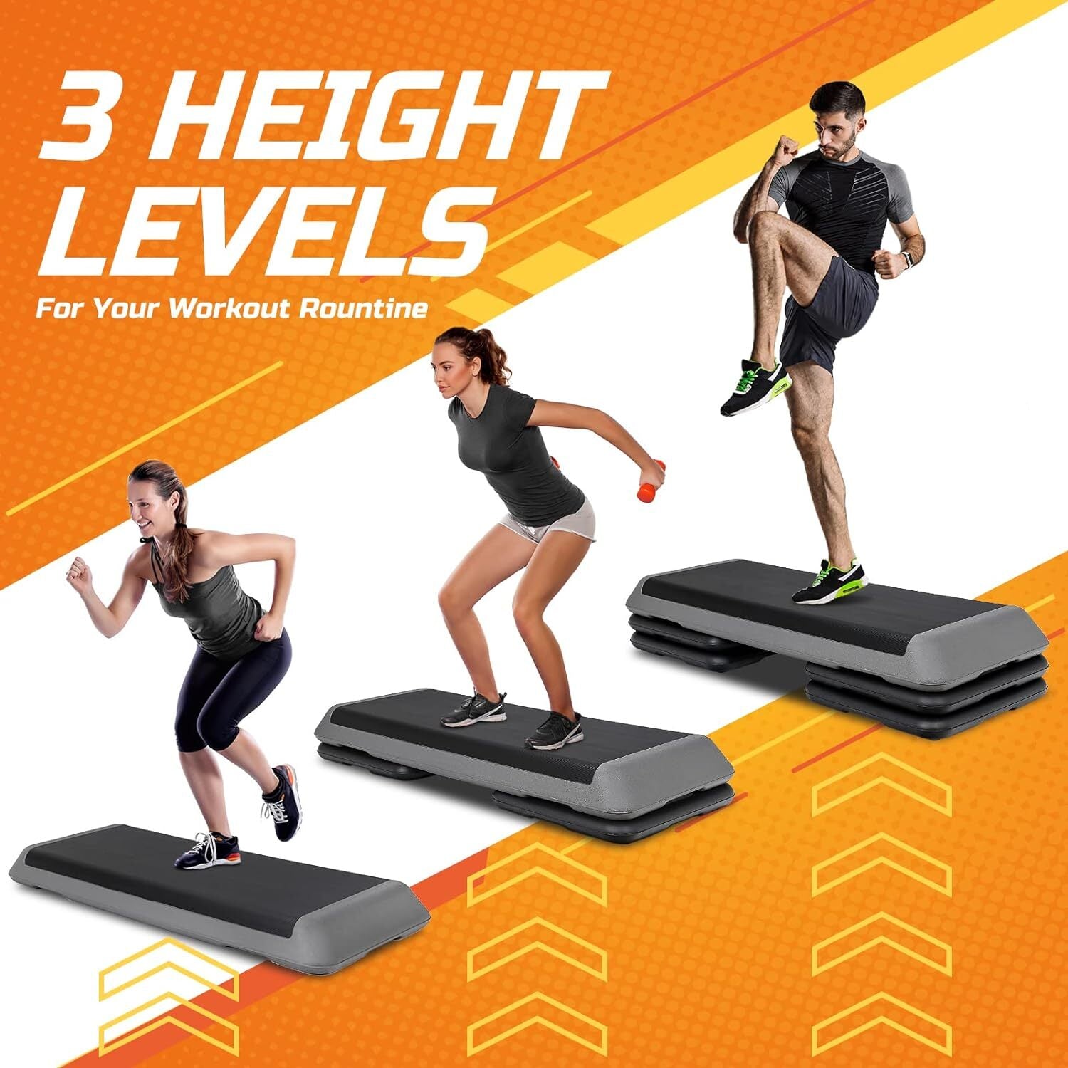 43'' Aerobic Step Platform Adjustable Exercise Fitness Workout Stepper W/4 Riser