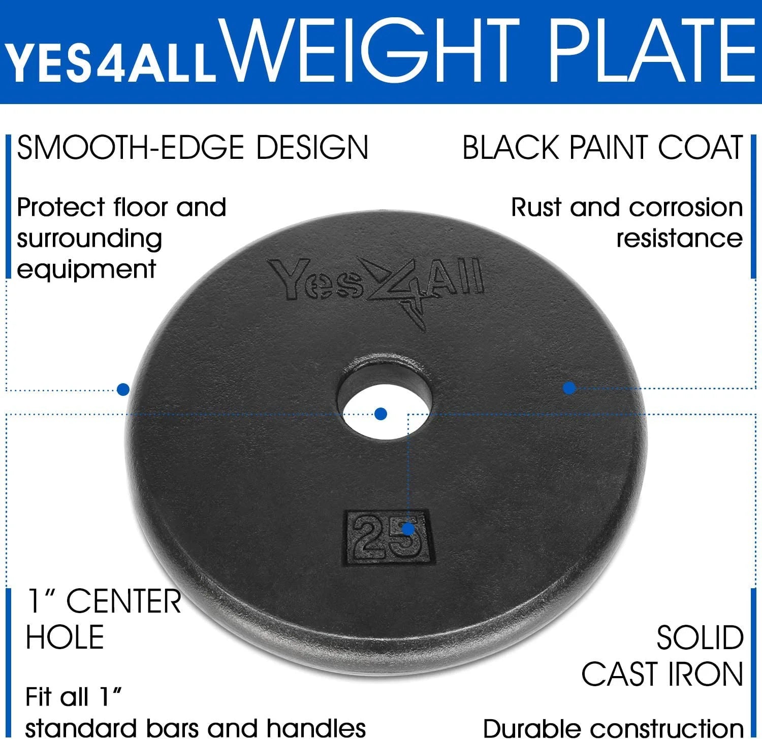 25 Lbs Standard Weight Plates, 1 Inch Cast Iron Weight Plates for Dumbbells, Single