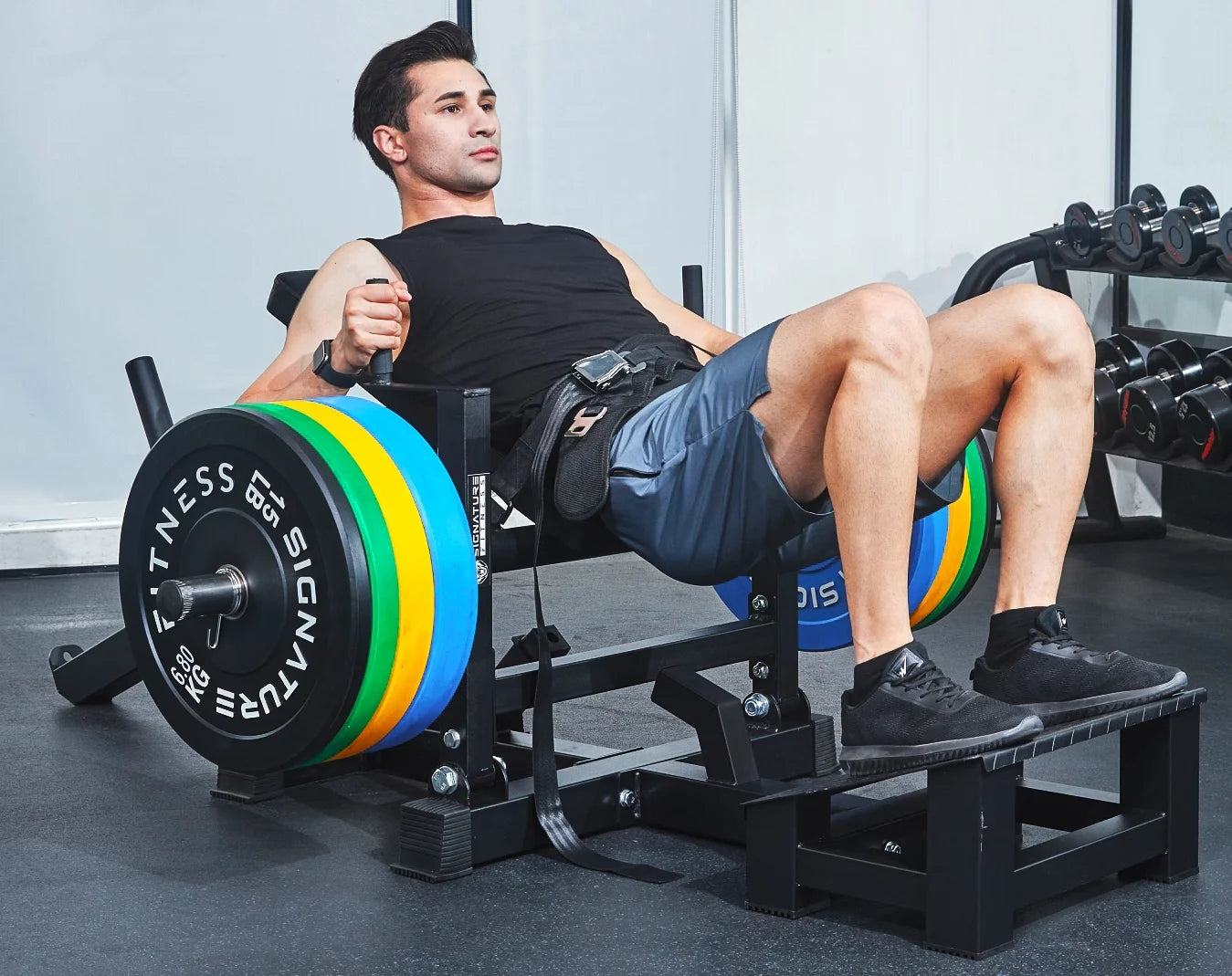 Plate-Loaded Hip Thrust Machine with Glute Bridge, Black Steel Frame, 176.37 lbs
