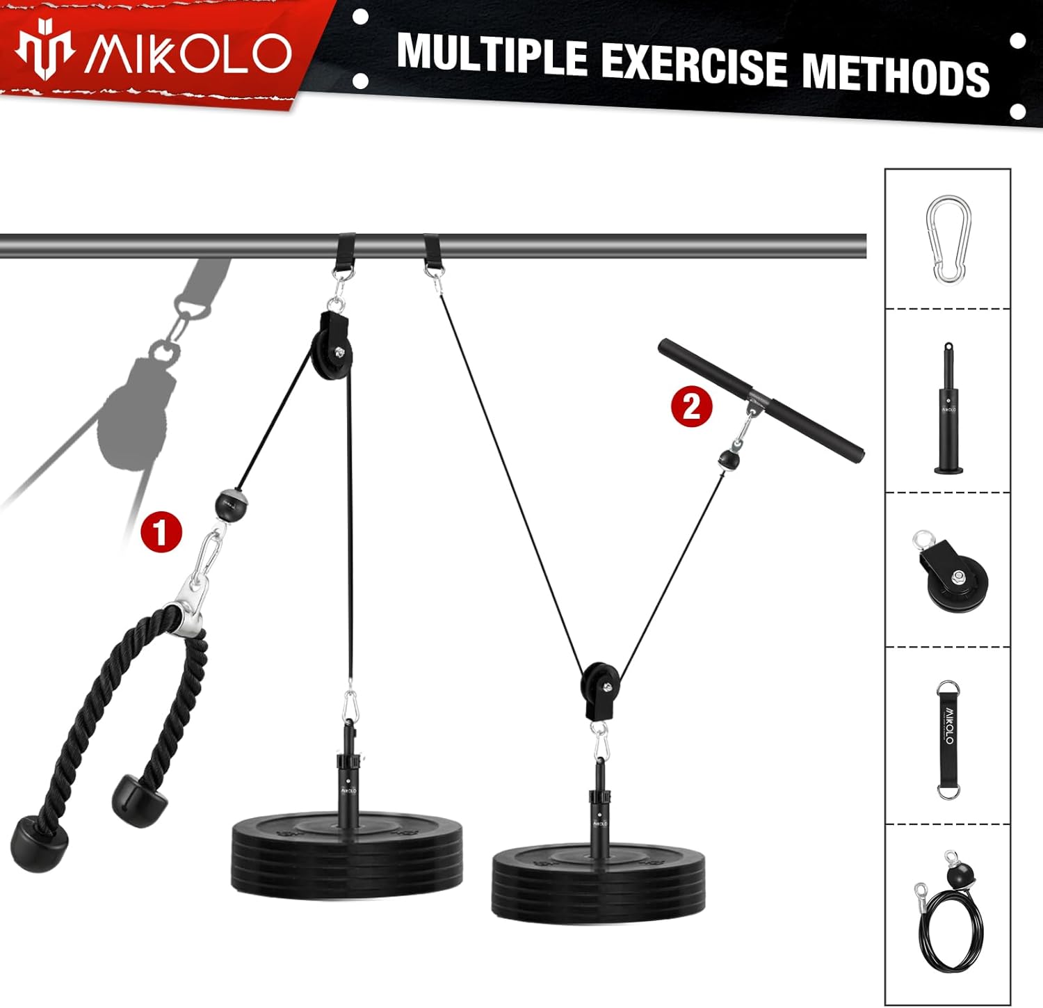 Professional Dual Cable Fitness LAT and Lift Pulley System (70'' and 90'') with Enhanced Loading Pin for Triceps, Biceps, Back, Forearm, and Shoulder Exercises - Home Gym Equipment (Patent)