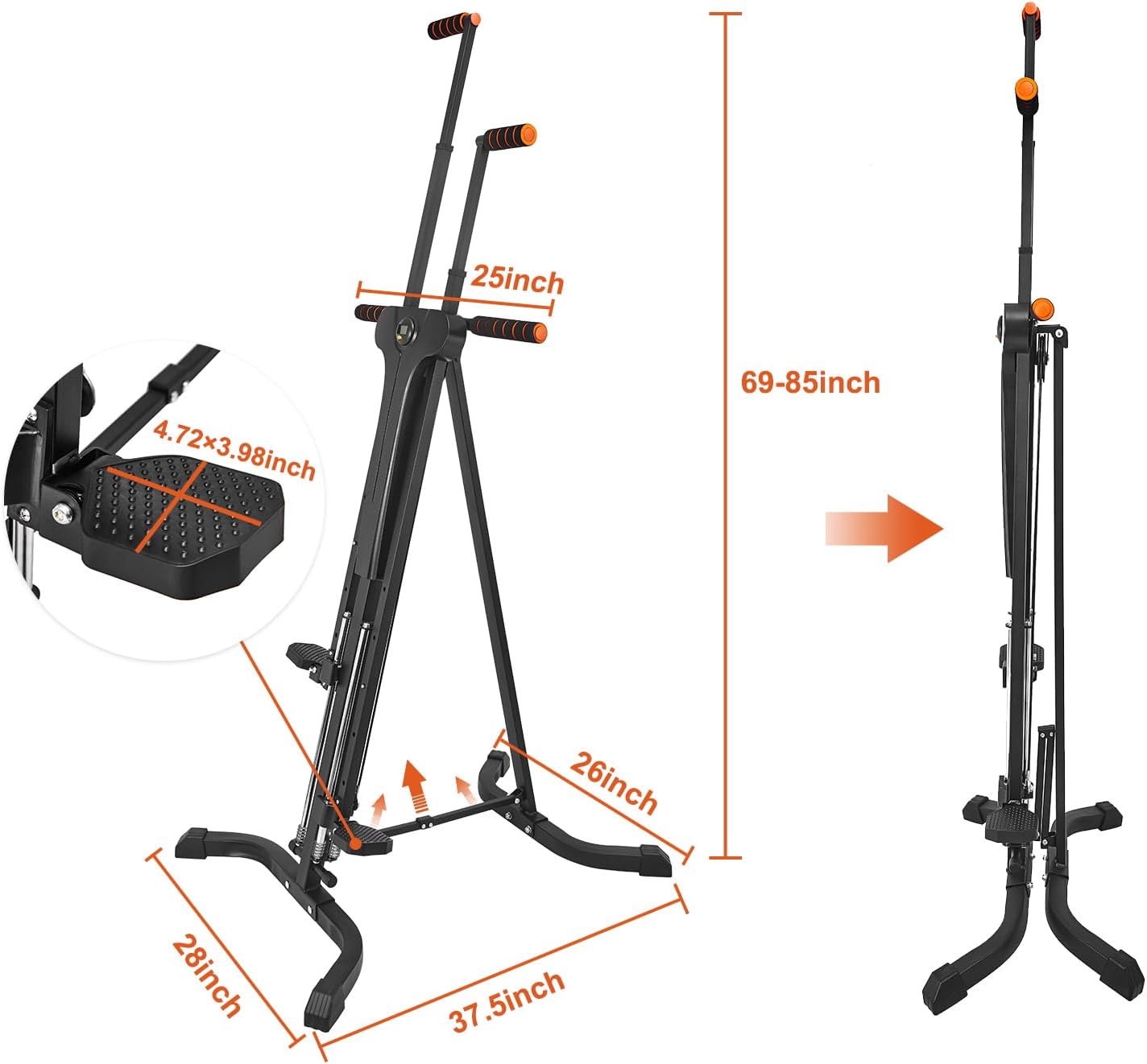 Vertical Climber Exercise Machine for Home Gym - Folding Cardio Workout Equipment with 4 Metal Guide Rails and 5 Adjustable Height Levels, Easy Assembly