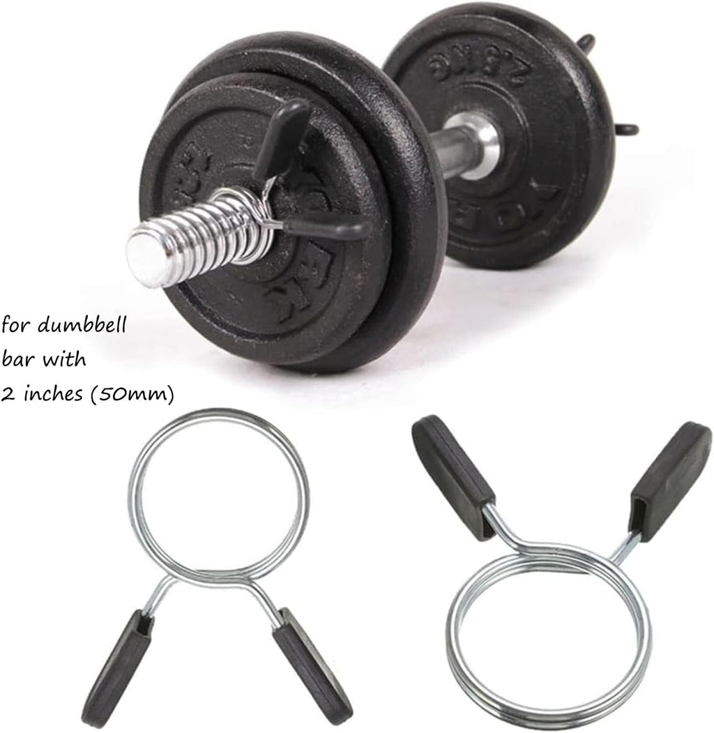 Olympic Barbell Weightlifting Collars - 2 Inch Spring Clip Clamps for Dumbbells and Strength Training - 1 Pair