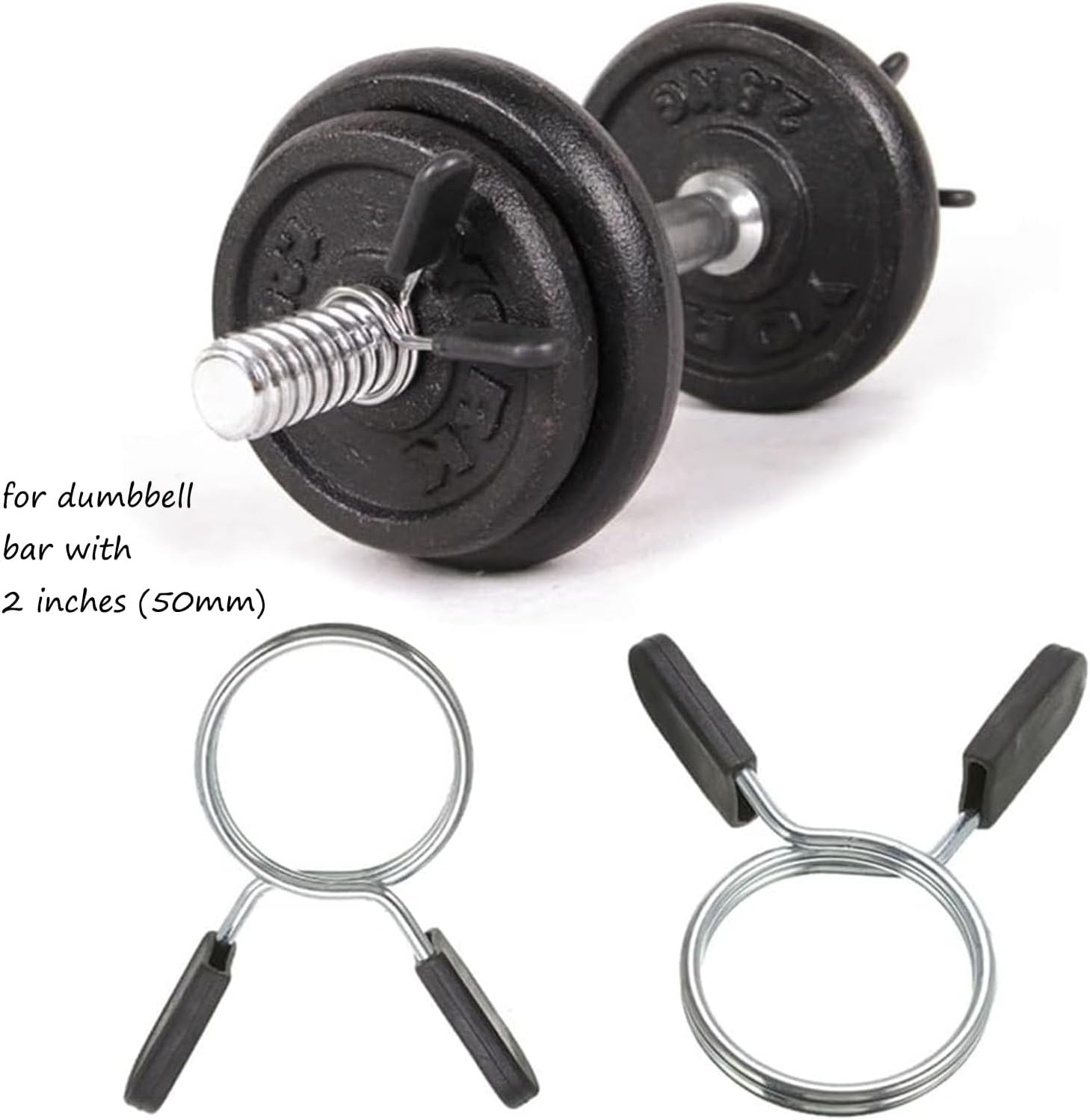 Olympic Barbell Weightlifting Collars - 2 Inch Spring Clip Clamps for Dumbbells and Strength Training - 1 Pair