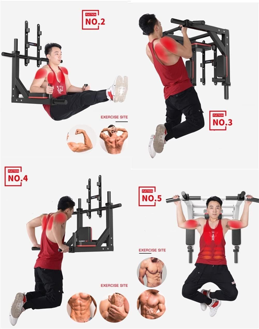 Multifunctional Wall-Mounted Pull-Up and Chin-Up Bar with Dip Station for Home Gym, Power Tower Set Supporting 800 lbs