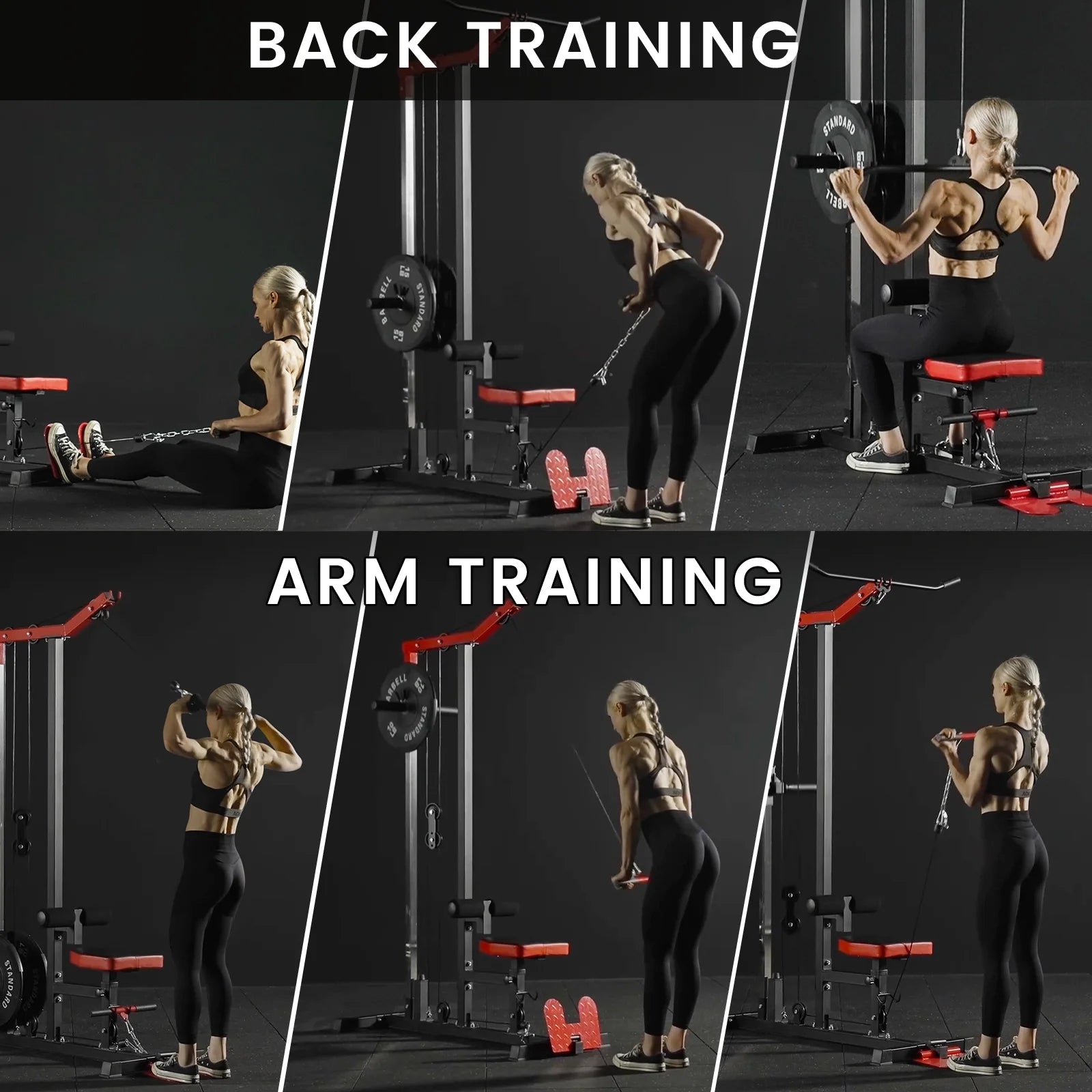 LAT Pull down Machine Set, Multifunction Cable Workout Equipment with Flip-Up Footplate and Plates Storage Posts