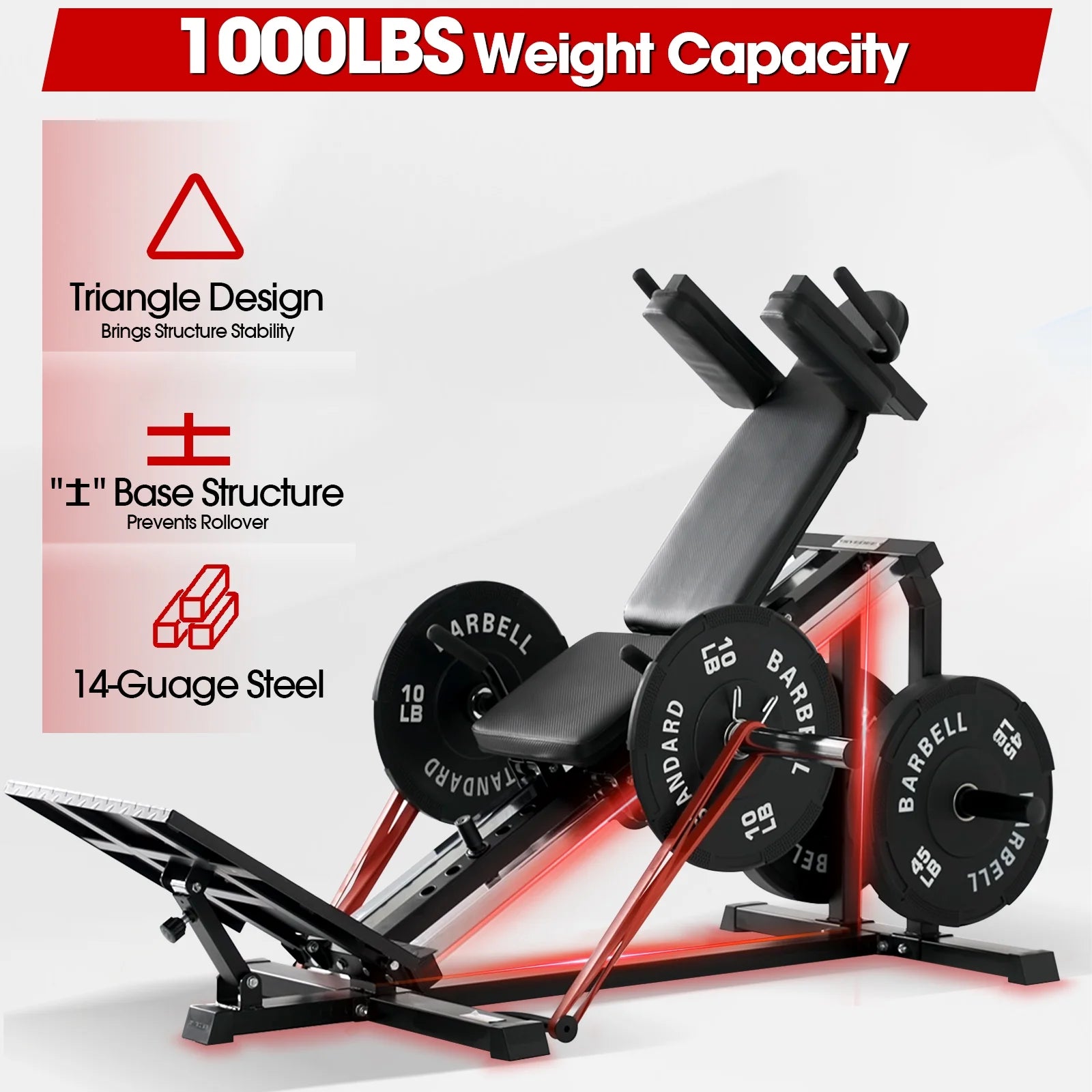 Compact Leg Sled Machine, Leg Press Machine Capacity 1000Lbs, Hack Squat Machine Combo, Calf Raise Home Gym