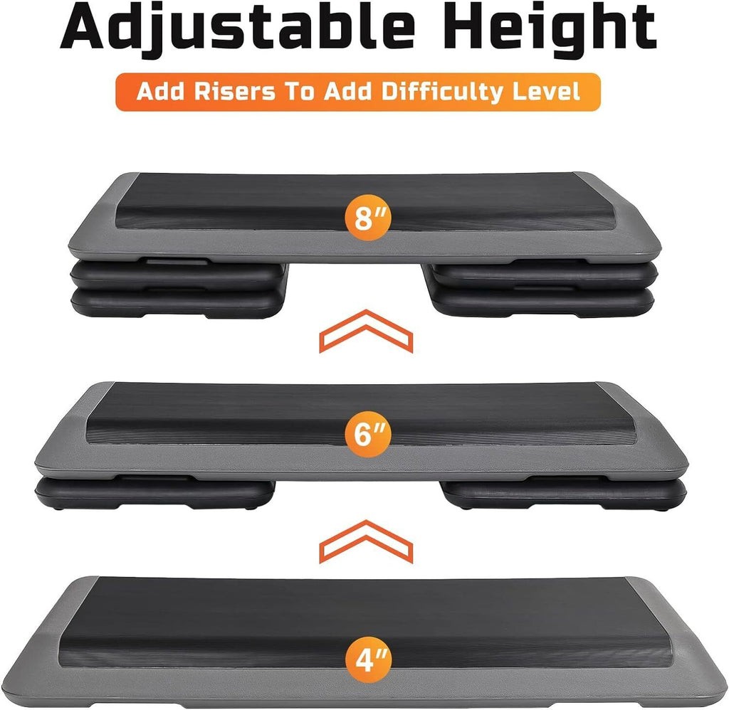 43'' Aerobic Step Platform Adjustable Exercise Fitness Workout Stepper W/4 Riser