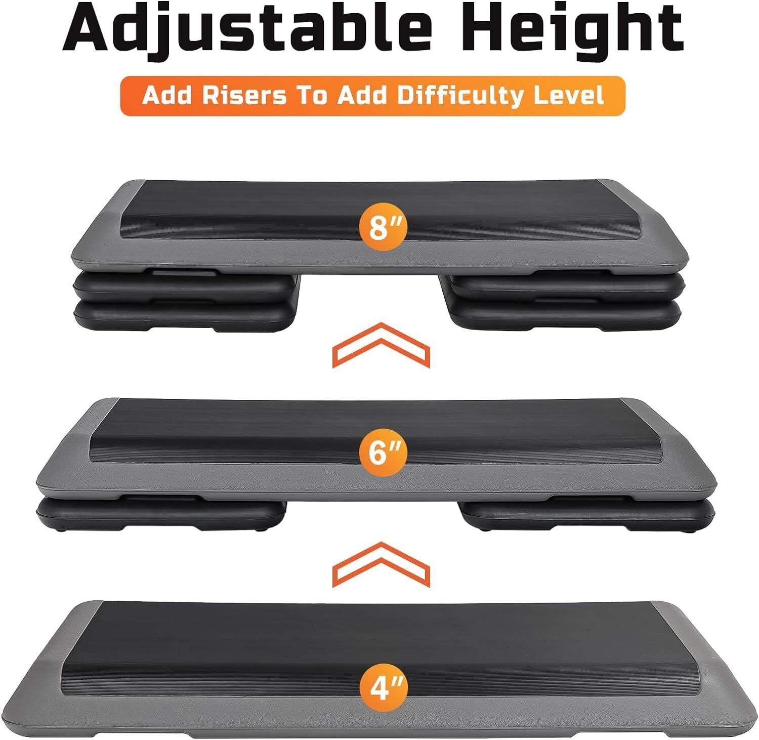 43'' Aerobic Step Platform Adjustable Exercise Fitness Workout Stepper W/4 Riser