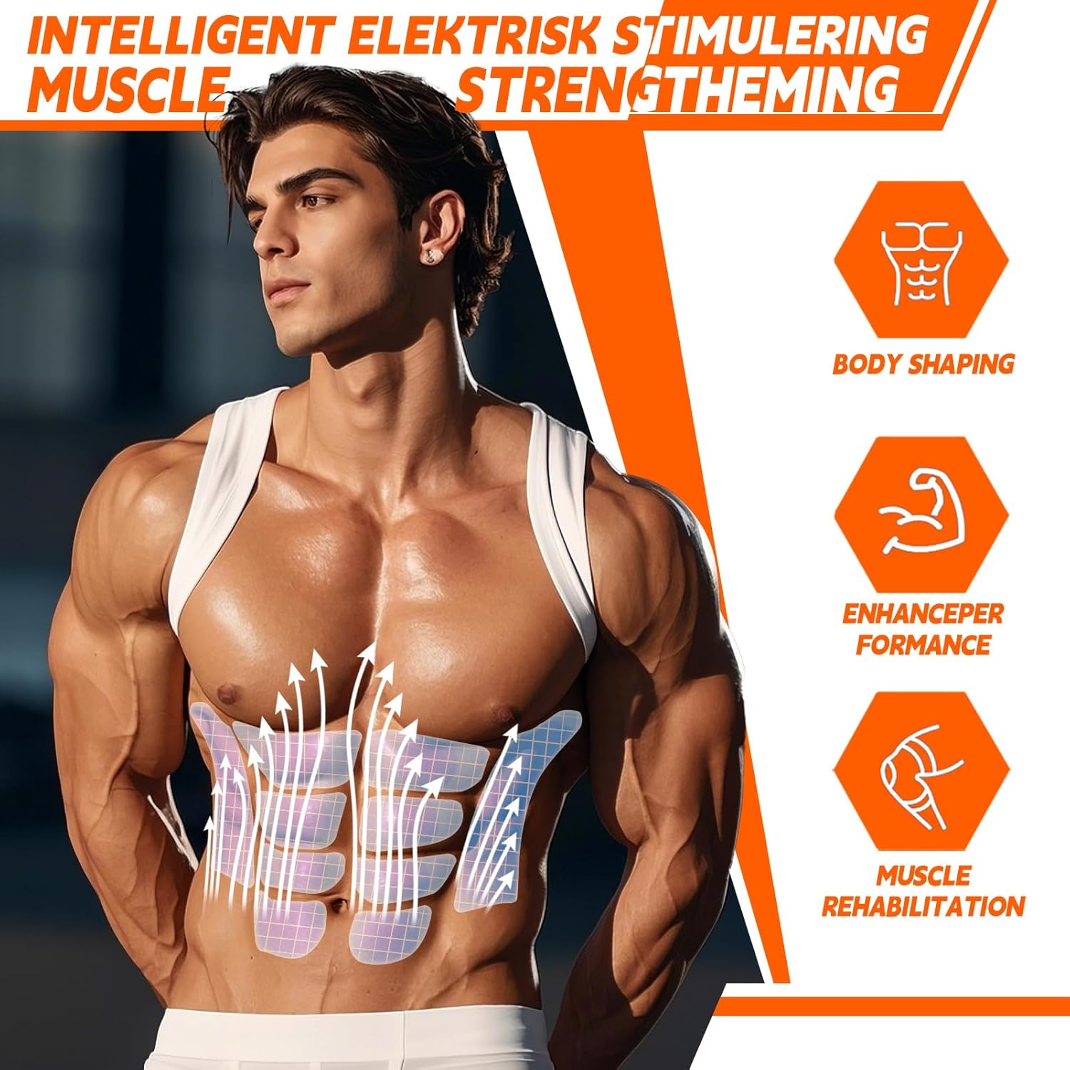 KLT-07 Fitness Belt - ABS Stimulator and Abdominal Toning Machine for Home Strength Training - Ideal for Men and Women - Orange Red