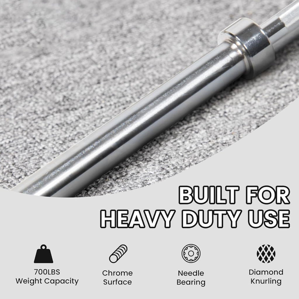 Olympic Barbell for Powerlifting and Weightlifting, 2 Inch Diameter, 700 Pound Capacity, Available in Multiple Sizes