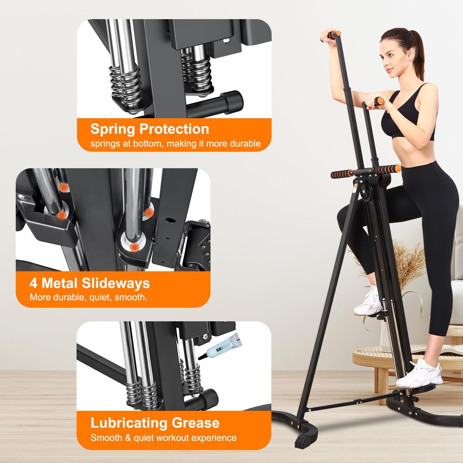 Vertical Climber Exercise Machine for Home Gym - Folding Cardio Workout Equipment with 4 Metal Guide Rails and 5 Adjustable Height Levels, Easy Assembly