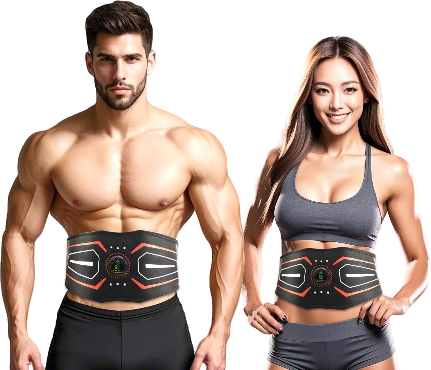 KLT-07 Fitness Belt - ABS Stimulator and Abdominal Toning Machine for Home Strength Training - Ideal for Men and Women - Orange Red