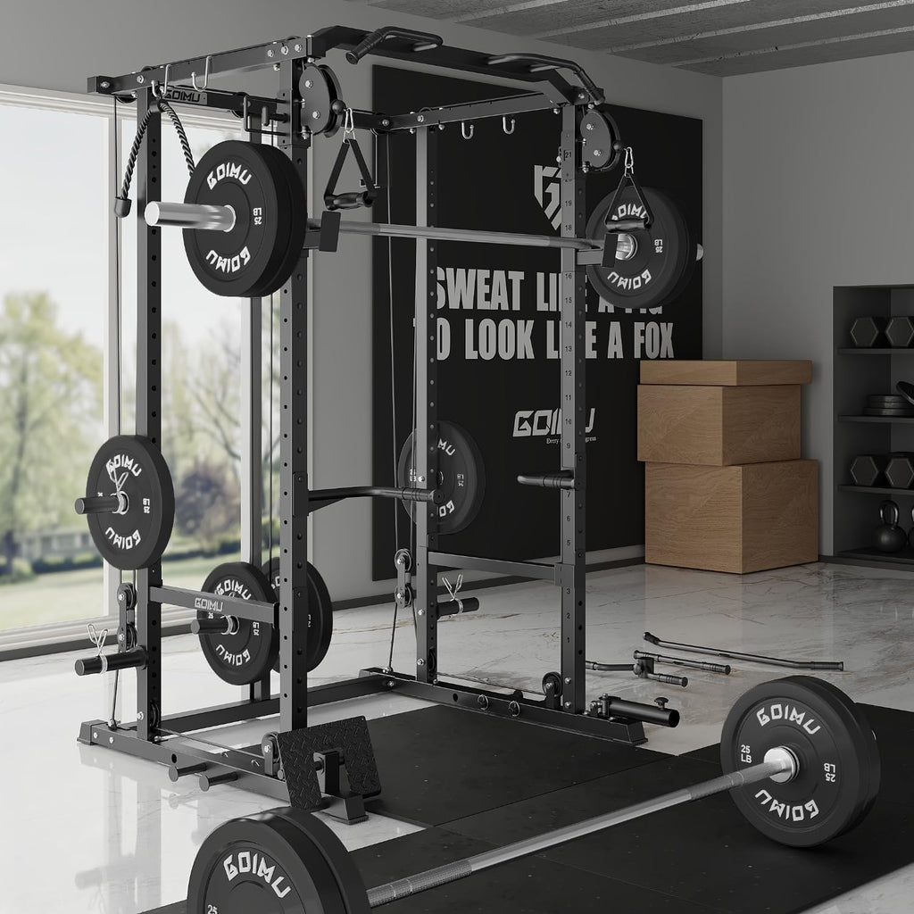 R1-V4 Power Cage Rack - 2000LB Squat Rack with Cable Crossover System and Multi-Function Attachments for Home Gym Workouts