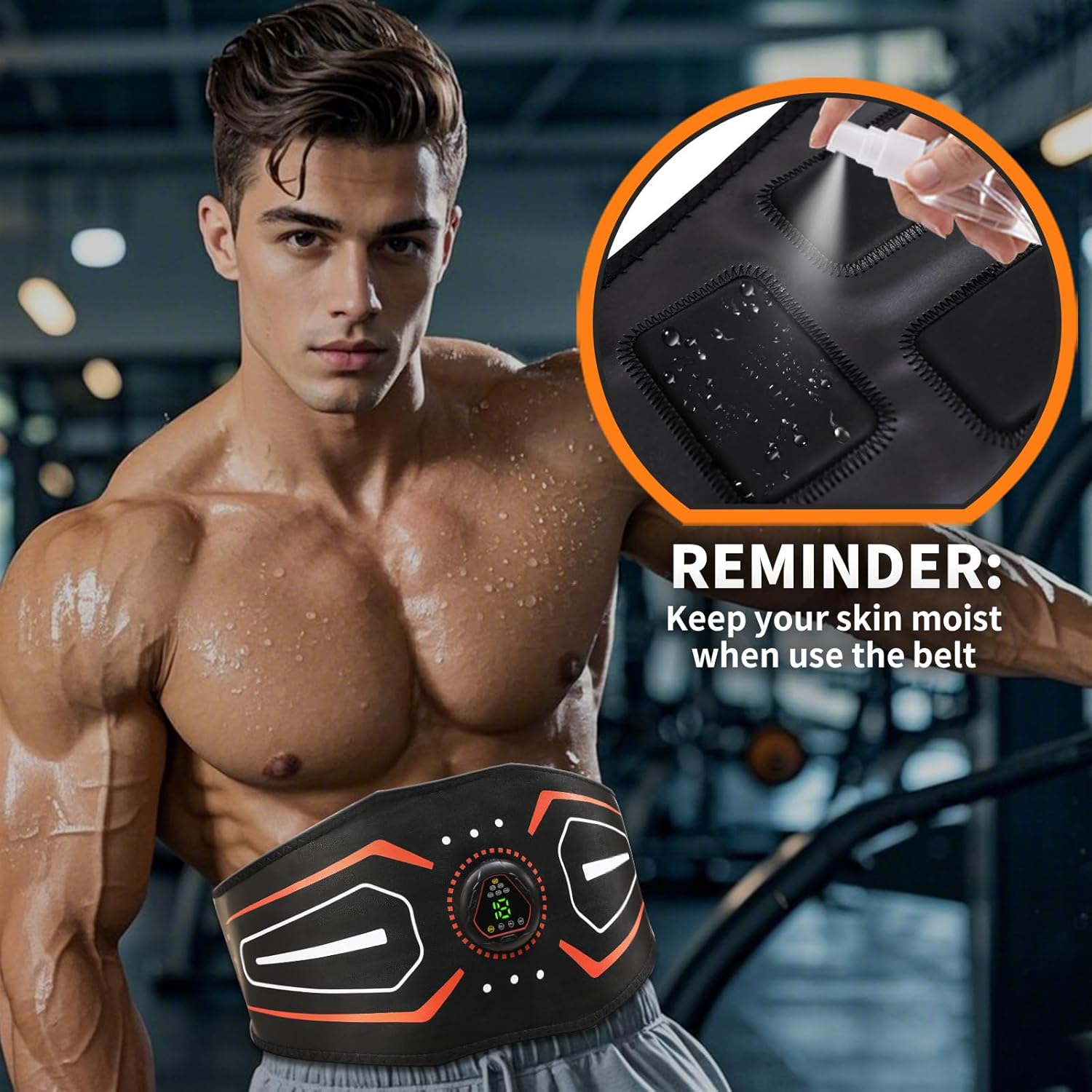KLT-07 Fitness Belt - ABS Stimulator and Abdominal Toning Machine for Home Strength Training - Ideal for Men and Women - Orange Red