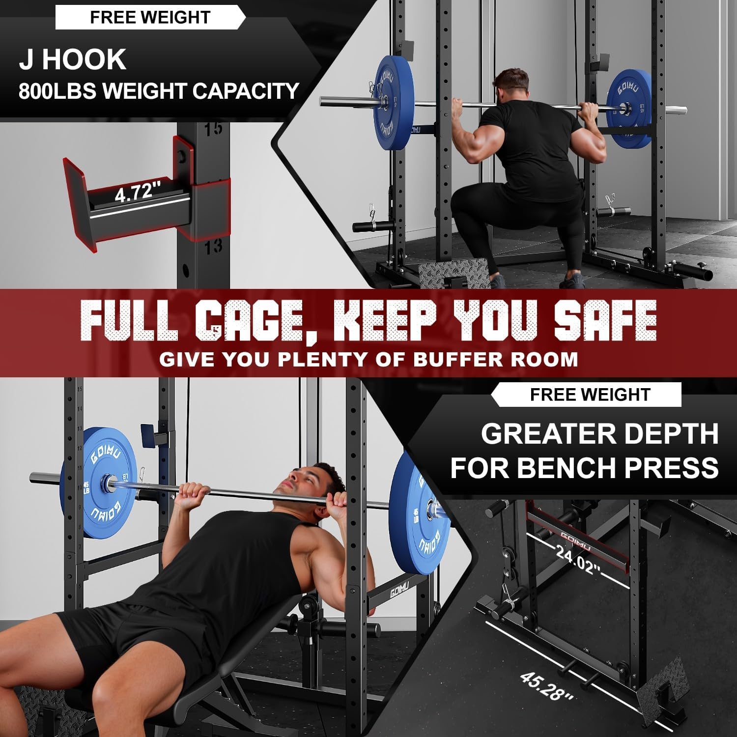 R1-V4 Power Cage Rack - 2000LB Squat Rack with Cable Crossover System and Multi-Function Attachments for Home Gym Workouts