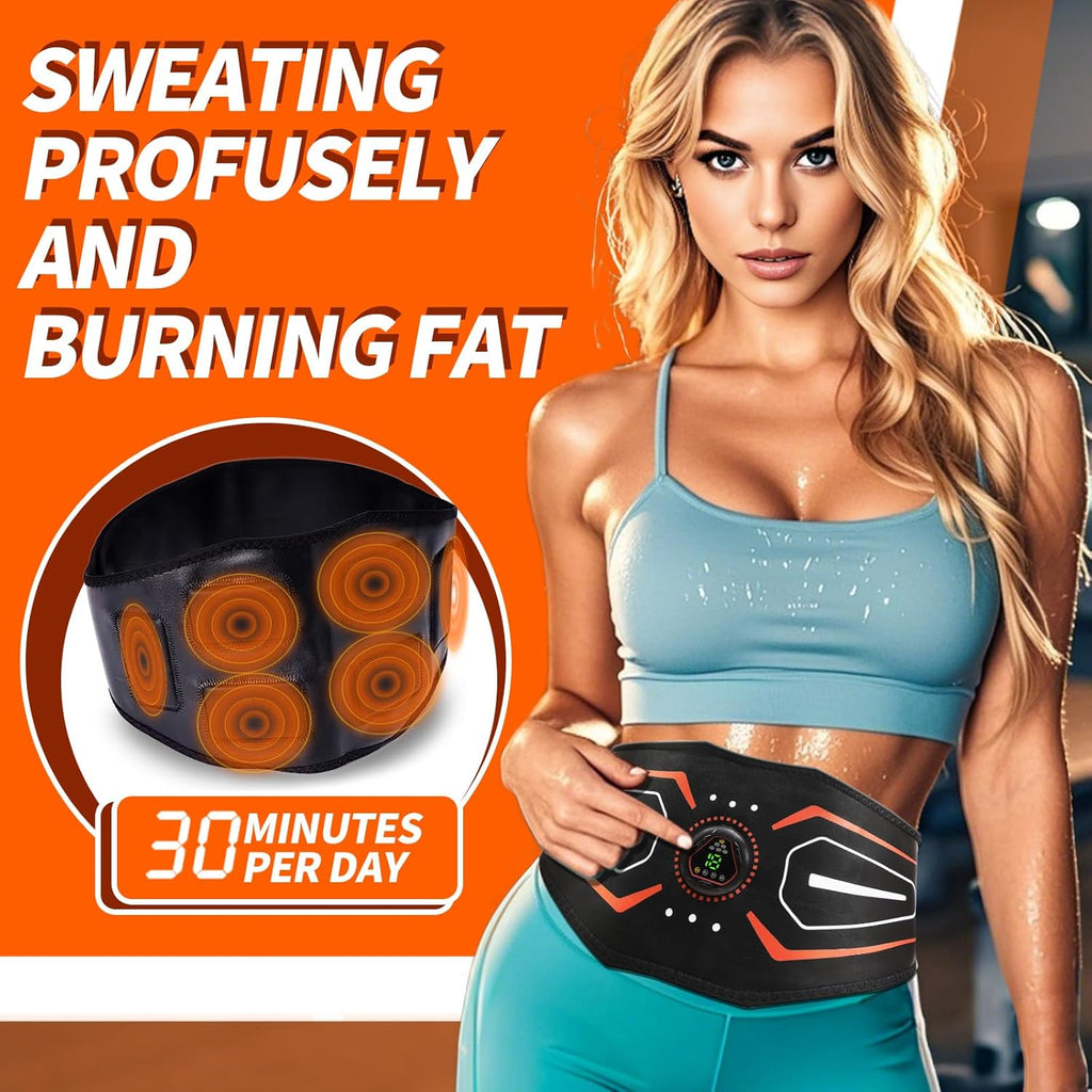 KLT-07 Fitness Belt - ABS Stimulator and Abdominal Toning Machine for Home Strength Training - Ideal for Men and Women - Orange Red
