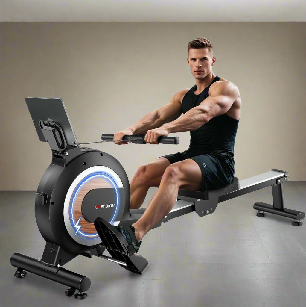 Magnetic Rowing Machine for Home Use, Enhanced 32-Level Silent Resistance with Smart Electronic Control, 350 lbs Weight Capacity, Compact Design with Easy Assembly and App Compatibility