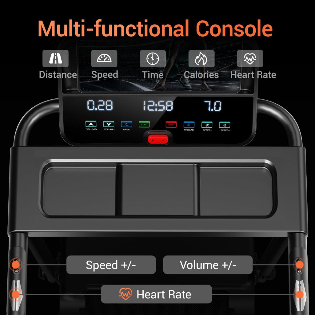 Professional Home Treadmill with 15% Incline, Space-Saving Folding Design, Reversible Display, Heart Rate Monitoring, 3.0HP Quiet Brushless Dual Cushion Technology, 300 lbs Weight Capacity