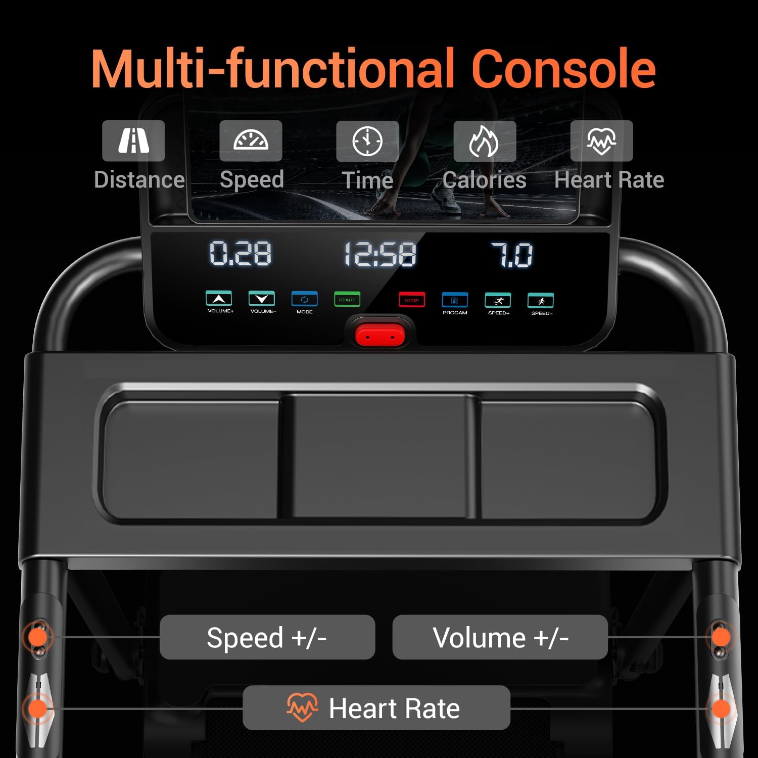 Professional Home Treadmill with 15% Incline, Space-Saving Folding Design, Reversible Display, Heart Rate Monitoring, 3.0HP Quiet Brushless Dual Cushion Technology, 300 lbs Weight Capacity