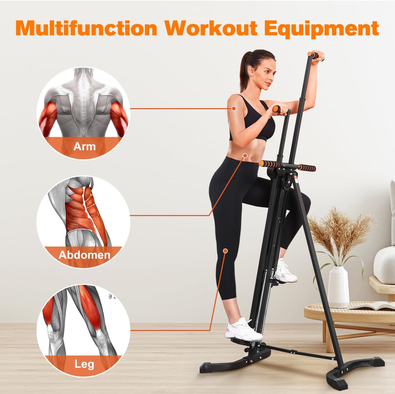 Vertical Climber Exercise Machine for Home Gym - Folding Cardio Workout Equipment with 4 Metal Guide Rails and 5 Adjustable Height Levels, Easy Assembly