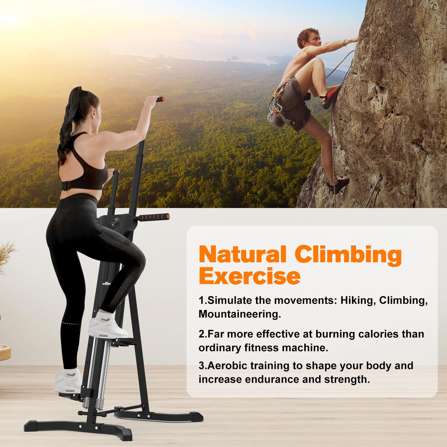 Vertical Climber Exercise Machine for Home Gym - Folding Cardio Workout Equipment with 4 Metal Guide Rails and 5 Adjustable Height Levels, Easy Assembly