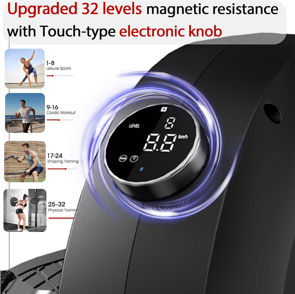 Magnetic Rowing Machine for Home Use, Enhanced 32-Level Silent Resistance with Smart Electronic Control, 350 lbs Weight Capacity, Compact Design with Easy Assembly and App Compatibility