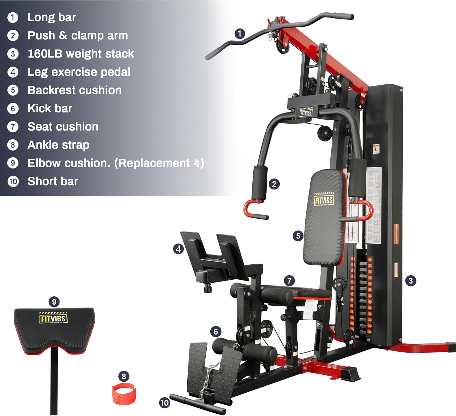 Multifunctional Home Gym Equipment with Leg Press and Pulley System for Comprehensive Full Body Strength Training, 160LBS Capacity