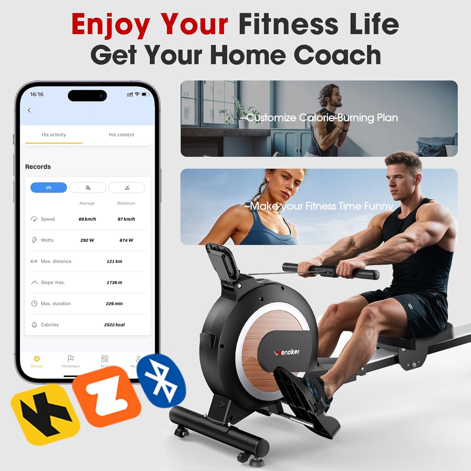 Magnetic Rowing Machine for Home Use, Enhanced 32-Level Silent Resistance with Smart Electronic Control, 350 lbs Weight Capacity, Compact Design with Easy Assembly and App Compatibility