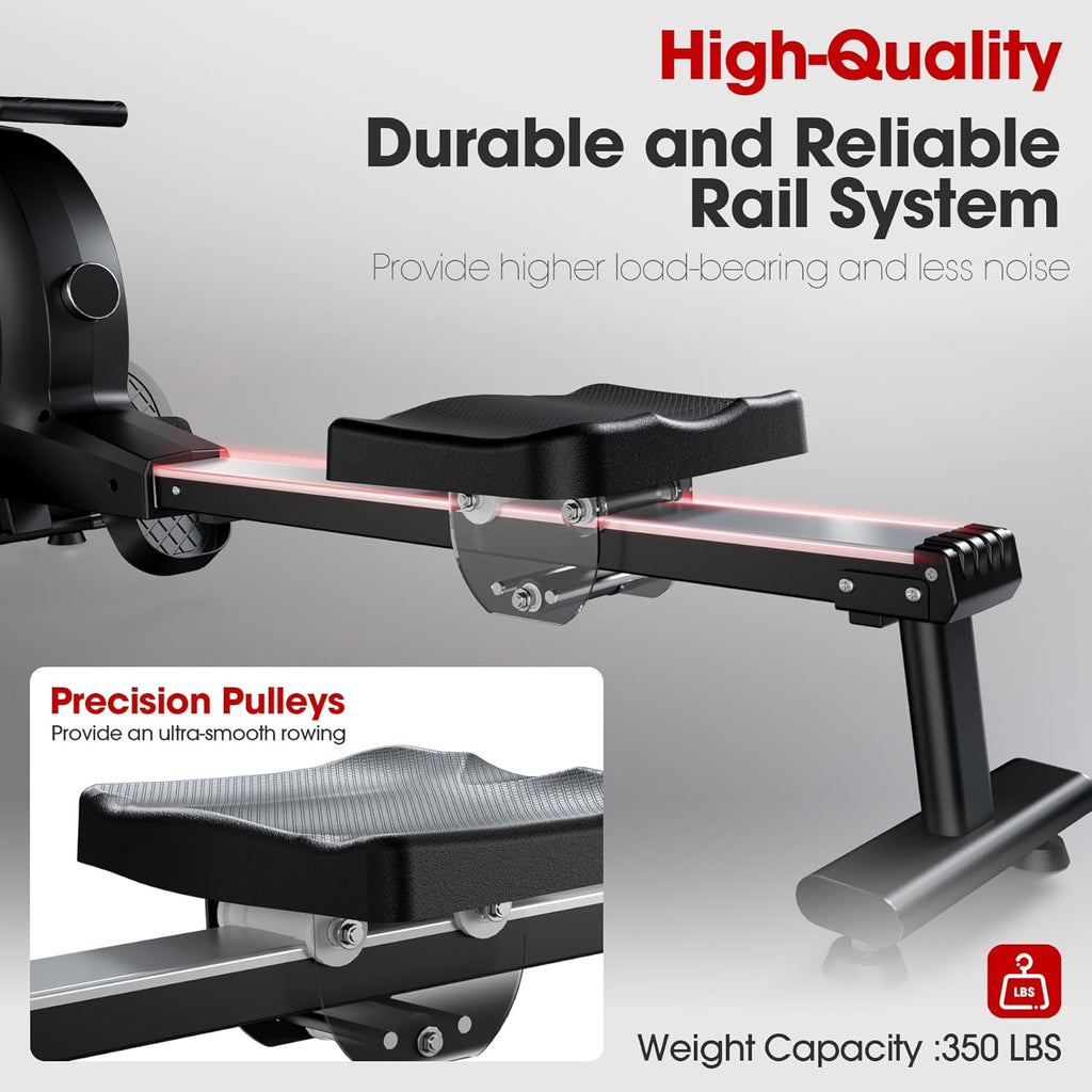 Magnetic Rowing Machine for Home Use, Enhanced 32-Level Silent Resistance with Smart Electronic Control, 350 lbs Weight Capacity, Compact Design with Easy Assembly and App Compatibility