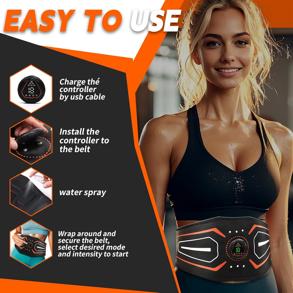 KLT-07 Fitness Belt - ABS Stimulator and Abdominal Toning Machine for Home Strength Training - Ideal for Men and Women - Orange Red