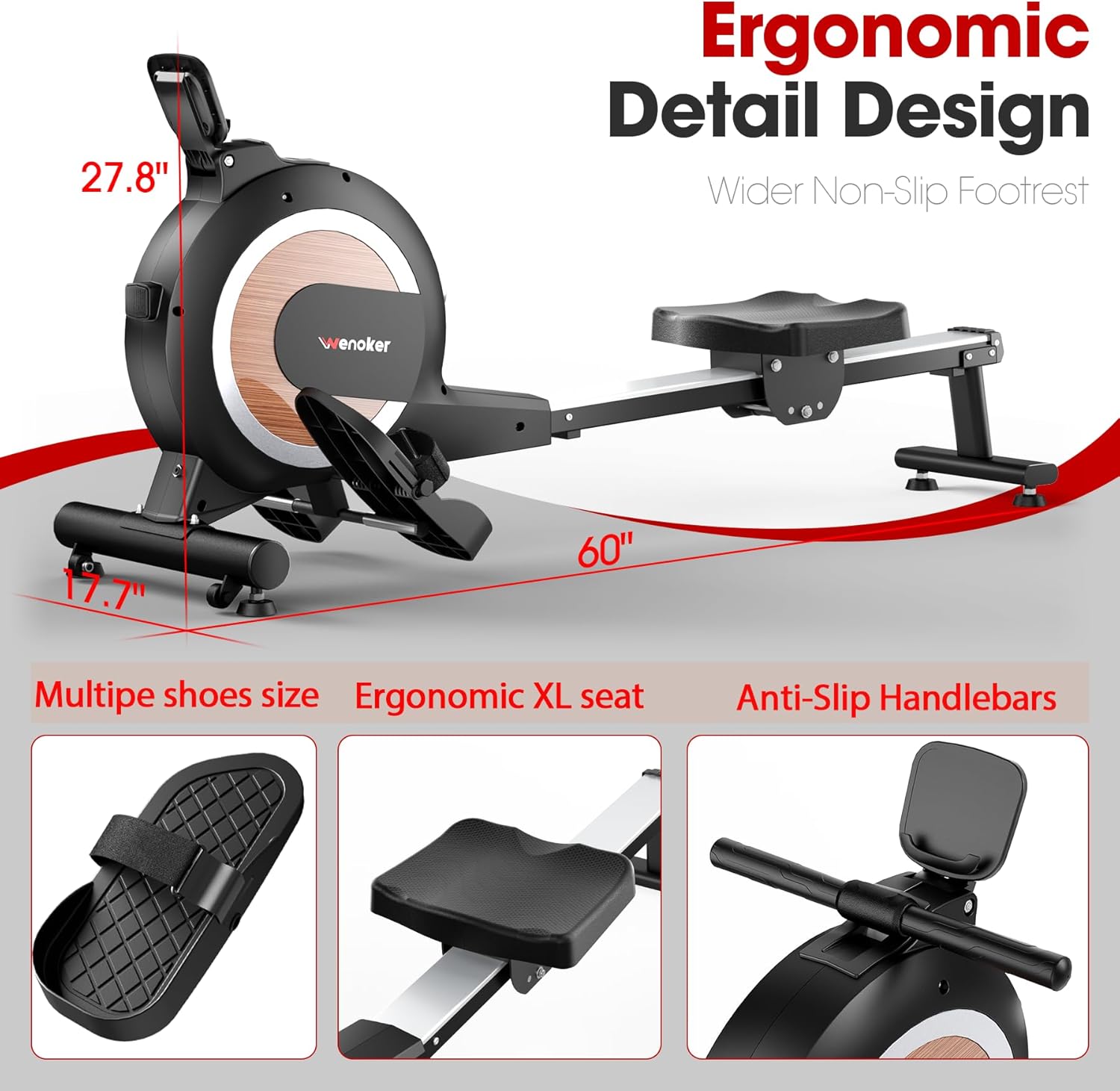 Magnetic Rowing Machine for Home Use, Enhanced 32-Level Silent Resistance with Smart Electronic Control, 350 lbs Weight Capacity, Compact Design with Easy Assembly and App Compatibility