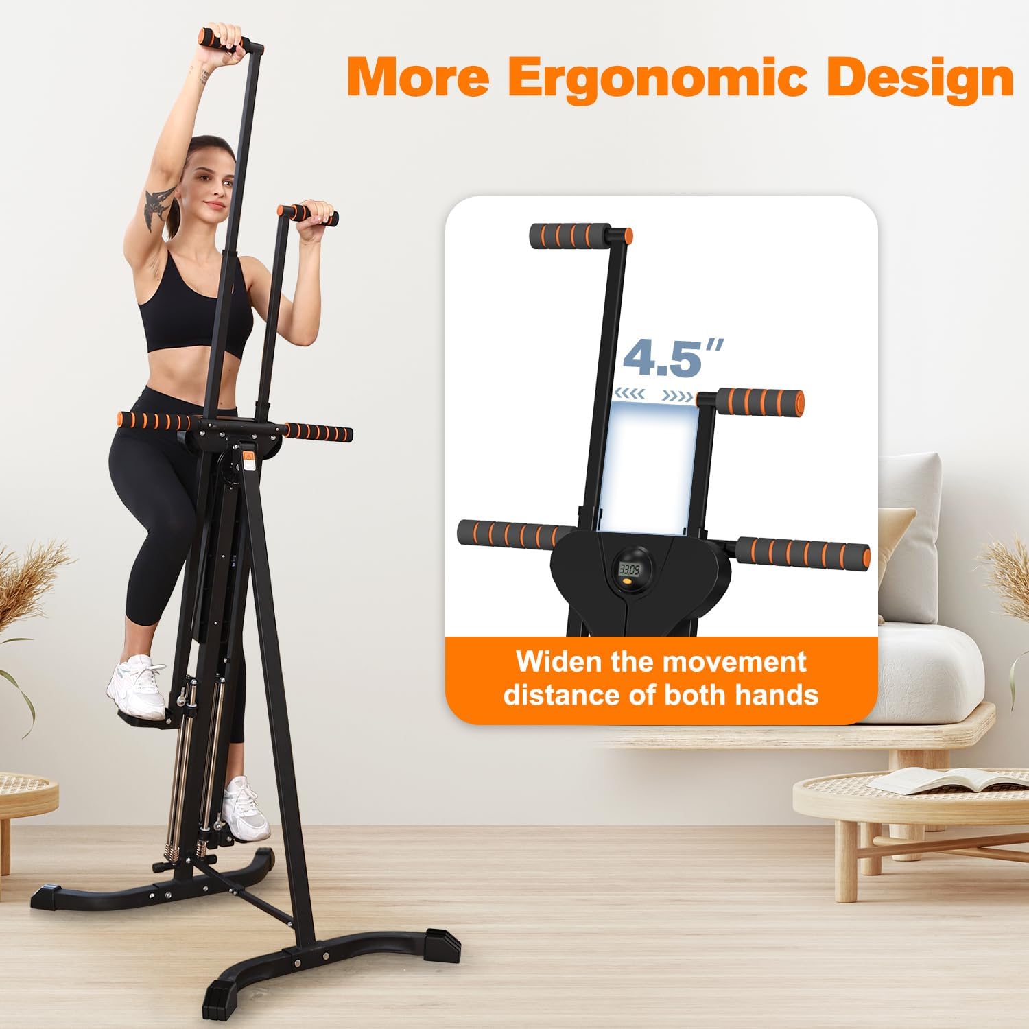 Vertical Climber Exercise Machine for Home Gym - Folding Cardio Workout Equipment with 4 Metal Guide Rails and 5 Adjustable Height Levels, Easy Assembly