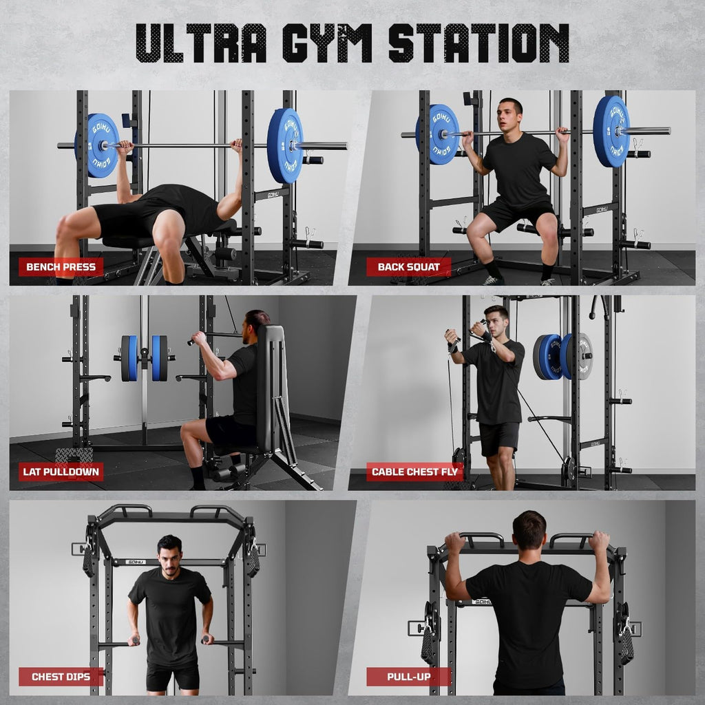 R1-V4 Power Cage Rack - 2000LB Squat Rack with Cable Crossover System and Multi-Function Attachments for Home Gym Workouts