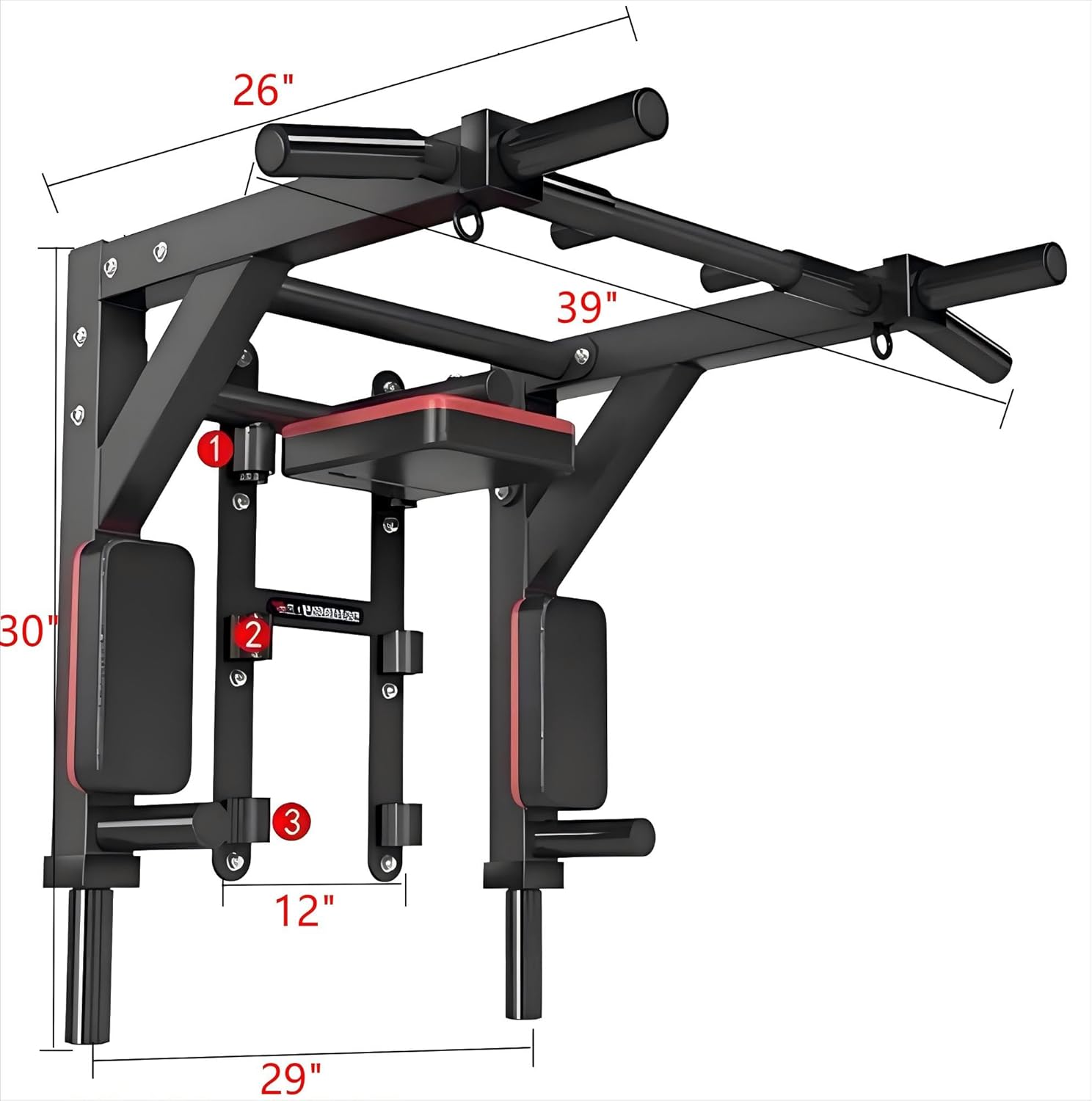 Multifunctional Wall-Mounted Pull-Up and Chin-Up Bar with Dip Station for Home Gym, Power Tower Set Supporting 800 lbs