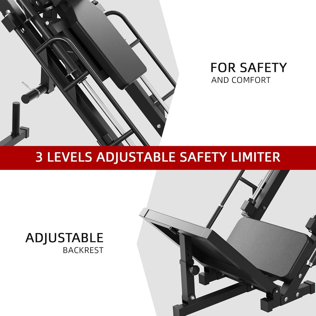 Adjustable Leg Press and Hack Squat Machine with Weight Storage, 1100 LB Capacity, Black