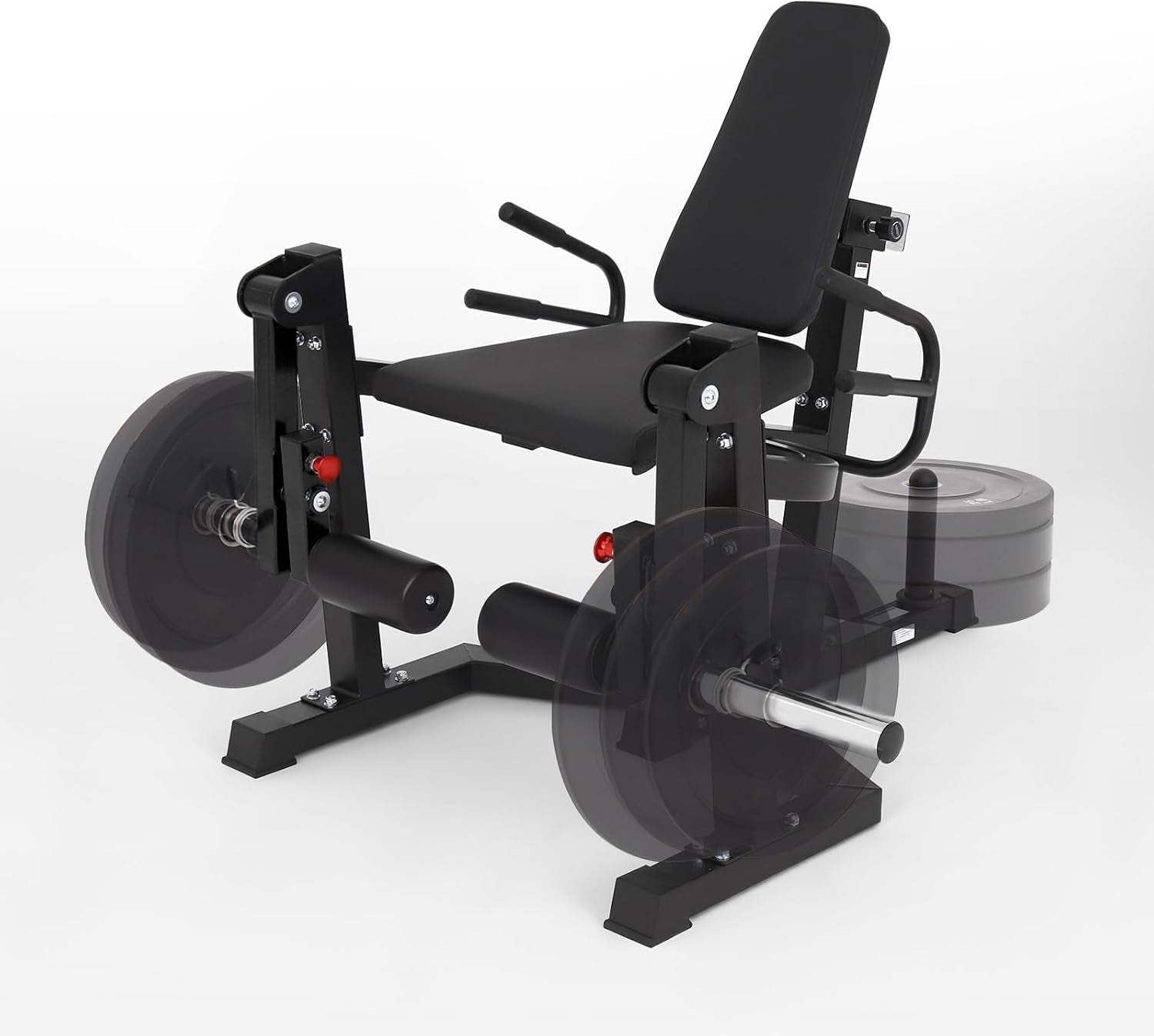 3-in-1 Leg Extension and Curl Machine with Adjustable Bench and Plate Storage, Compatible with 1" and 2" Weight Plates
