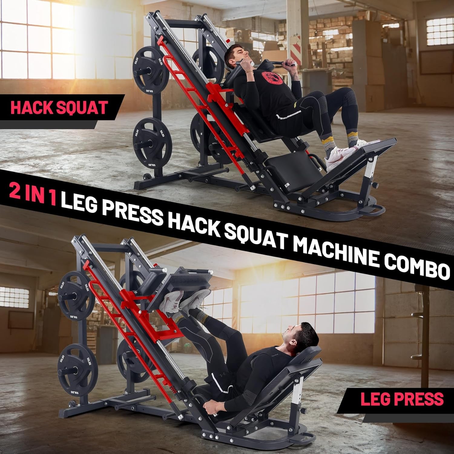 2-in-1 Leg Press and Hack Squat Machine for Home Gym with Linear Bearings and Calf Block for Comprehensive Lower Body Training