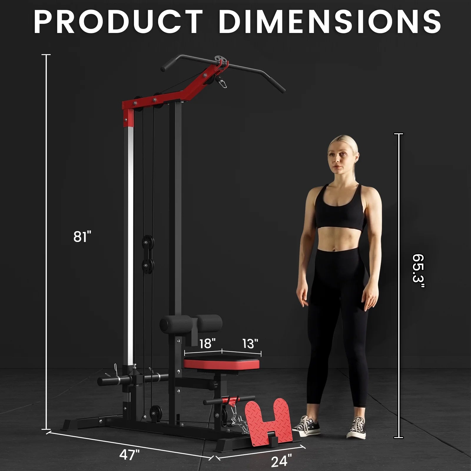 LAT Pull down Machine Set, Multifunction Cable Workout Equipment with Flip-Up Footplate and Plates Storage Posts
