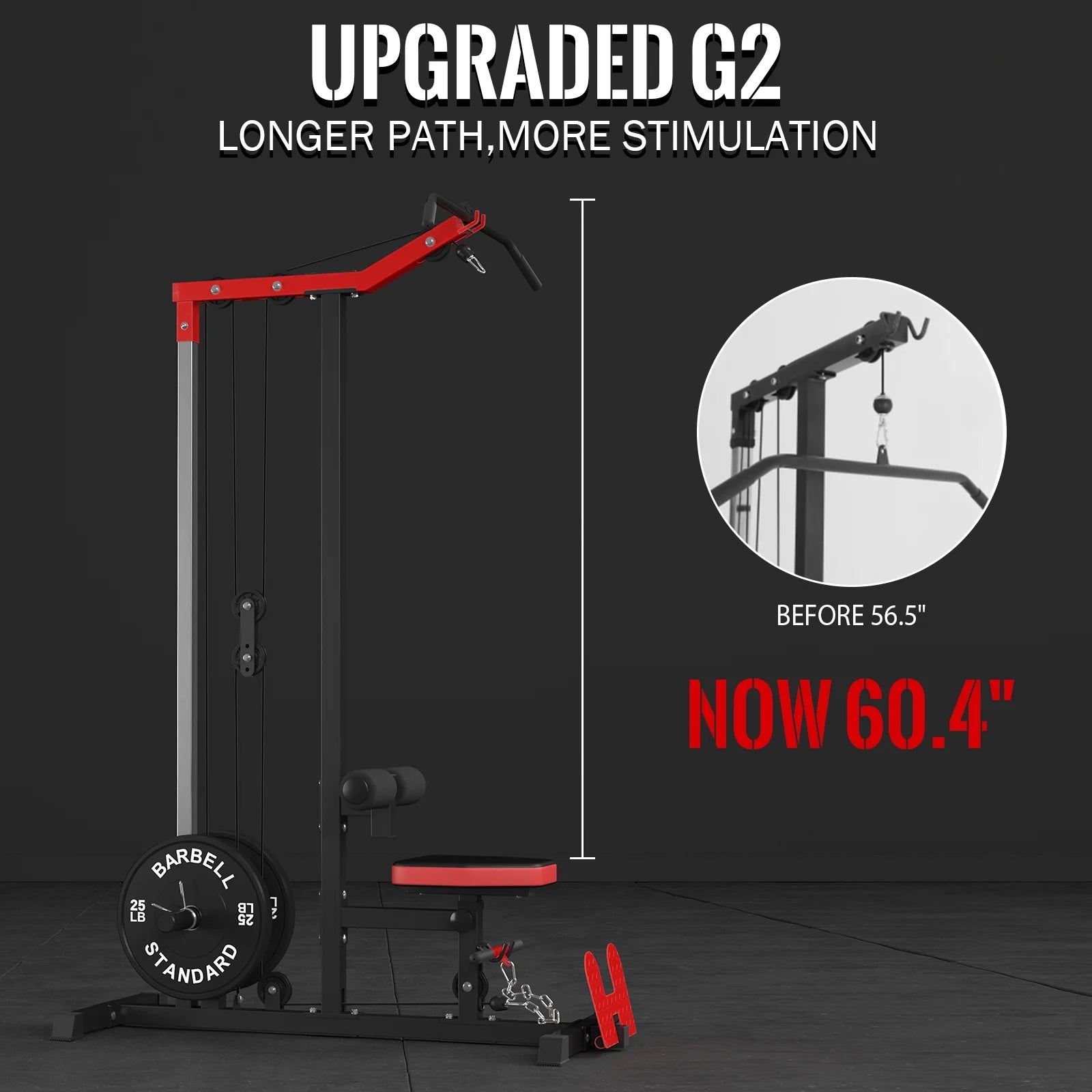 LAT Pulldown Machine, Multifunction Row Cable Fitness Equipment with Flip-Up Footplate and Plates Storage Posts