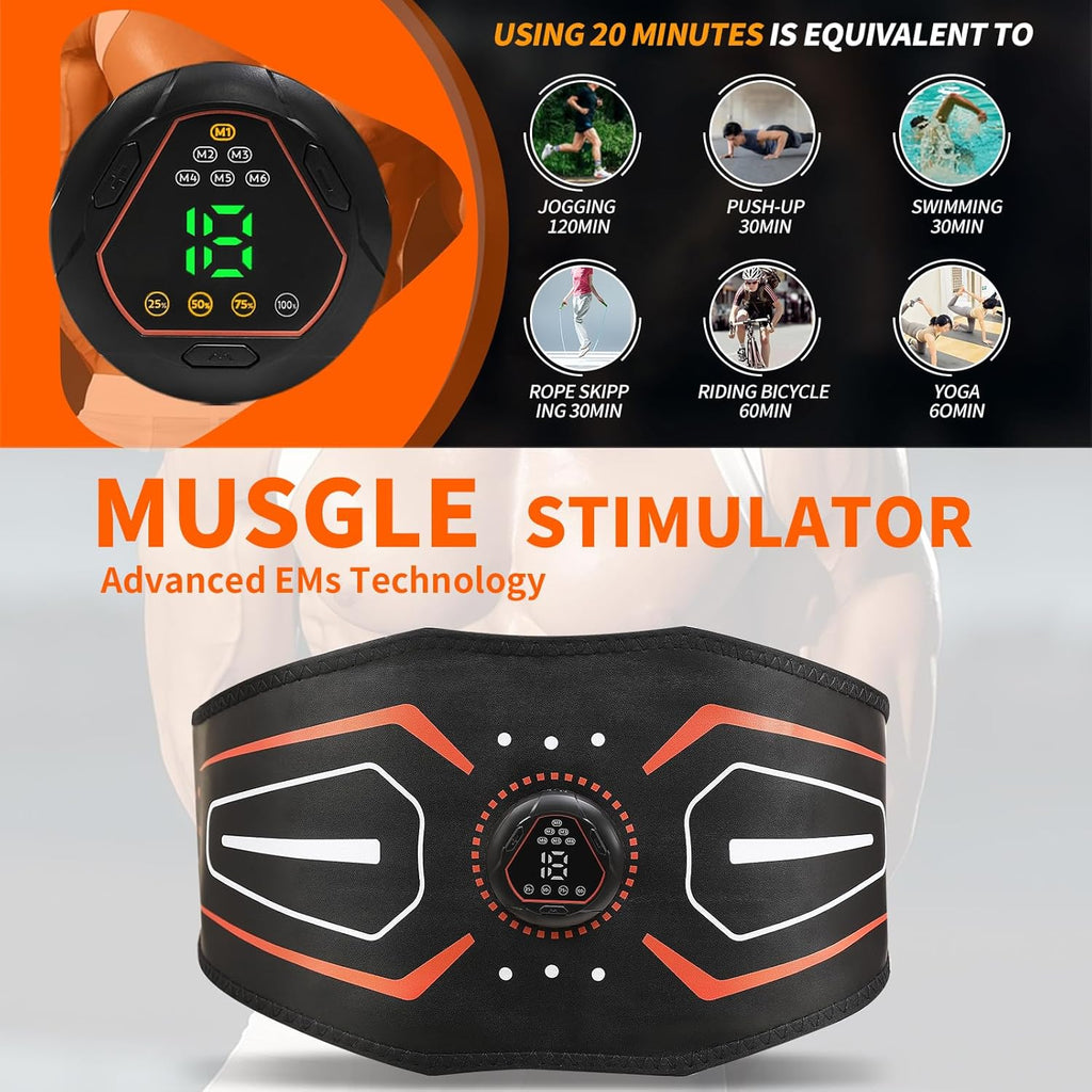 KLT-07 Fitness Belt - ABS Stimulator and Abdominal Toning Machine for Home Strength Training - Ideal for Men and Women - Orange Red
