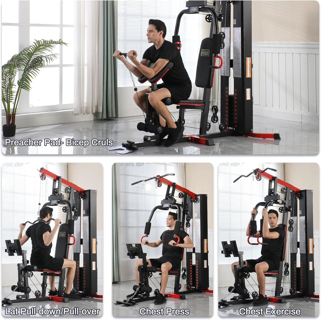 Multifunctional Home Gym Equipment with Leg Press and Pulley System for Comprehensive Full Body Strength Training, 160LBS Capacity