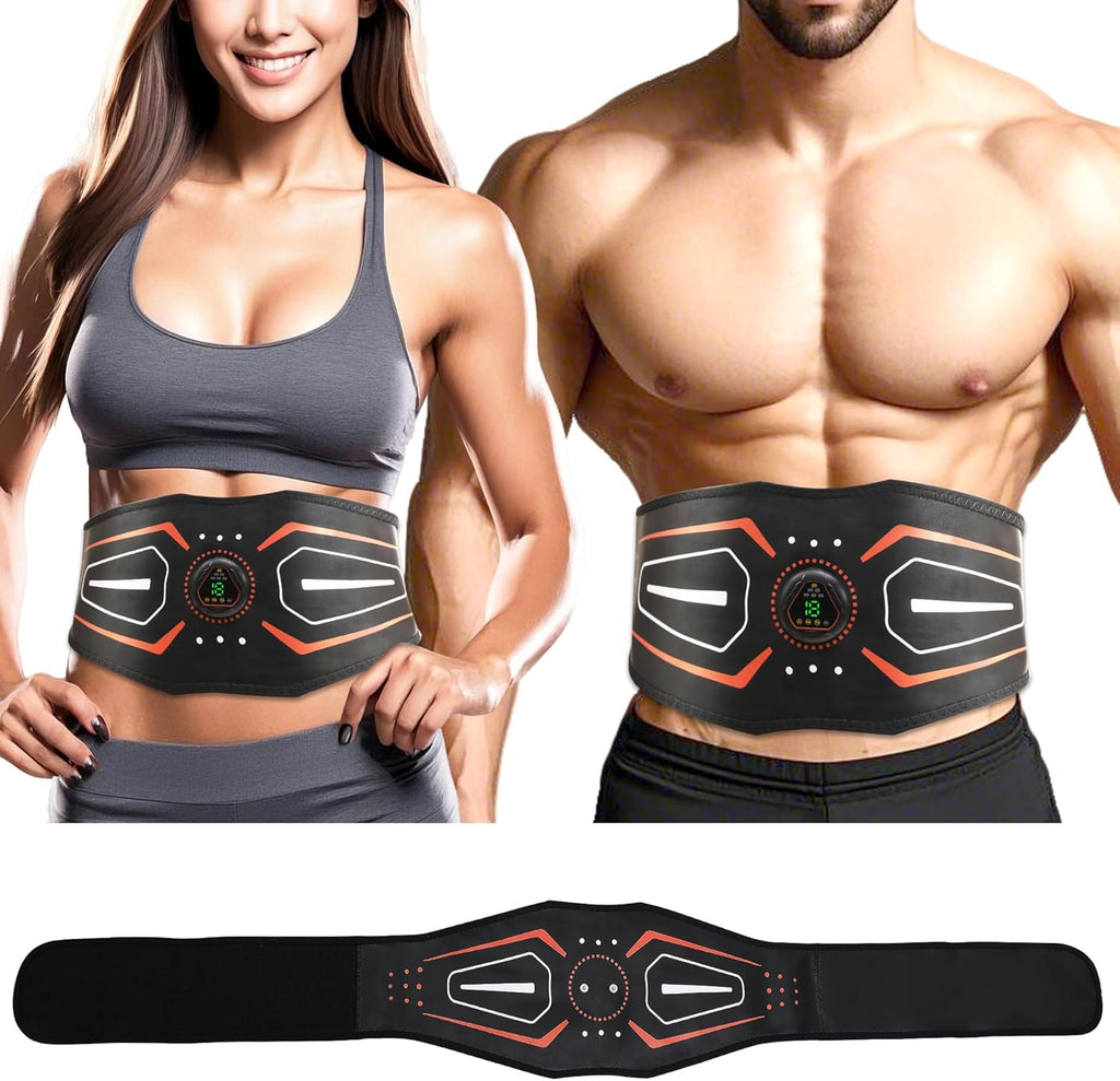 KLT-07 Fitness Belt - ABS Stimulator and Abdominal Toning Machine for Home Strength Training - Ideal for Men and Women - Orange Red