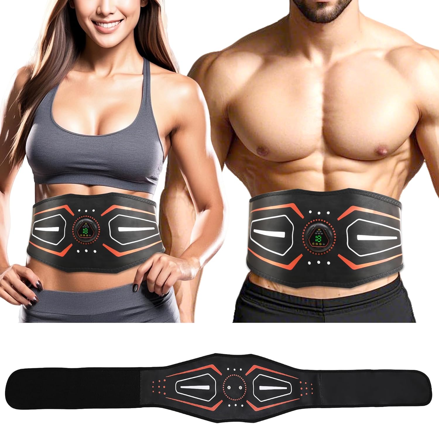KLT-07 Fitness Belt - ABS Stimulator and Abdominal Toning Machine for Home Strength Training - Ideal for Men and Women - Orange Red