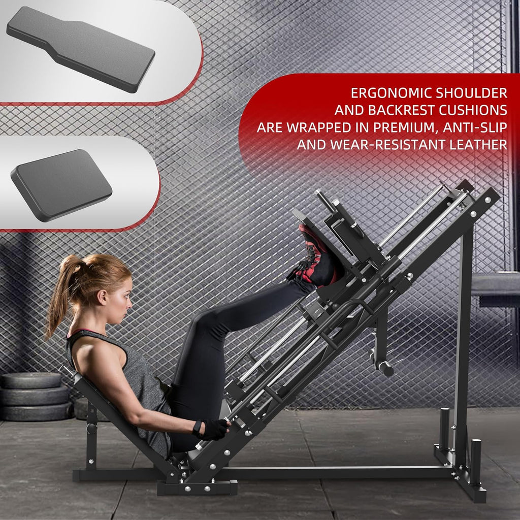 Adjustable Leg Press and Hack Squat Machine with Weight Storage, 1100 LB Capacity, Black