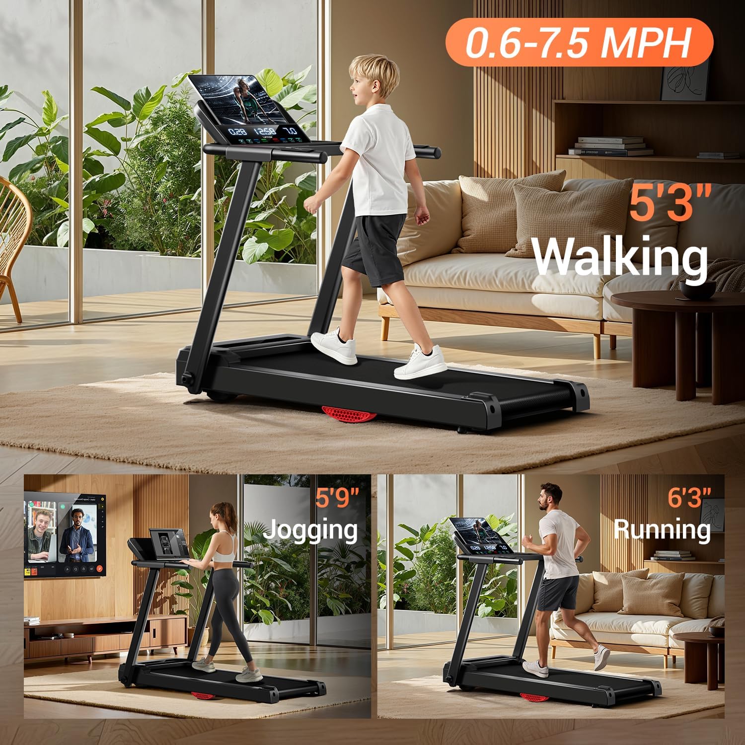 Professional Home Treadmill with 15% Incline, Space-Saving Folding Design, Reversible Display, Heart Rate Monitoring, 3.0HP Quiet Brushless Dual Cushion Technology, 300 lbs Weight Capacity