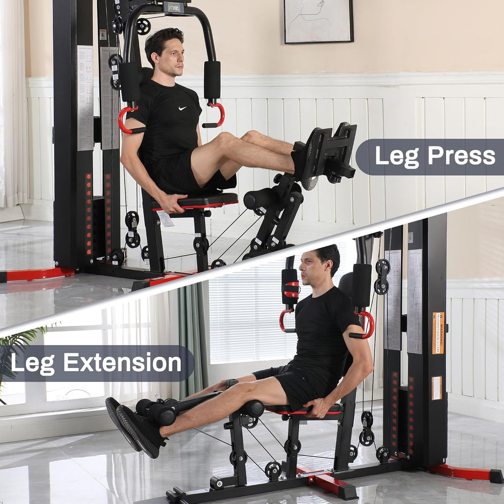 Multifunctional Home Gym Equipment with Leg Press and Pulley System for Comprehensive Full Body Strength Training, 160LBS Capacity