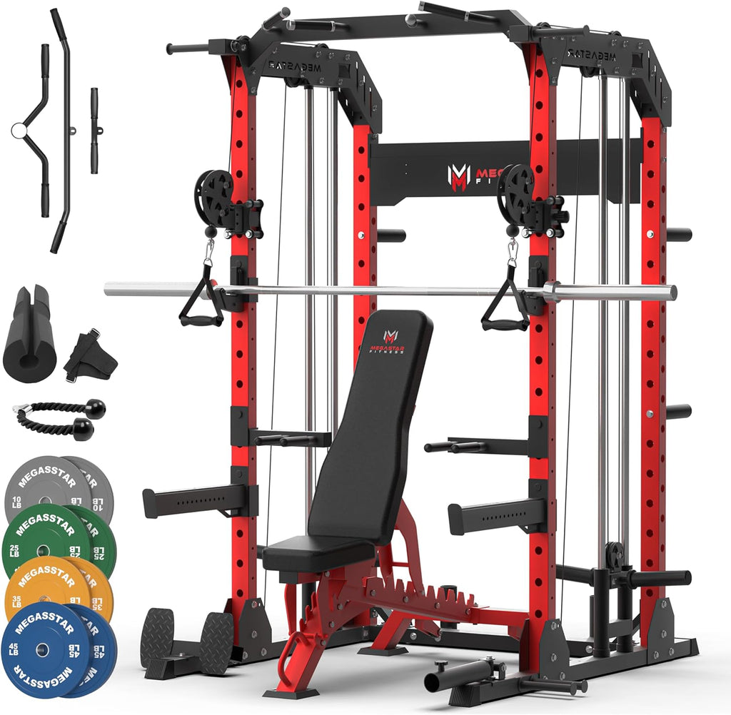 Power Rack Home Gym with Aluminum Pulley System – 2000LB Capacity Multifunctional Squat Rack with Cable Crossover and 16 Professional Attachments for Strength Training, P63 Rampage